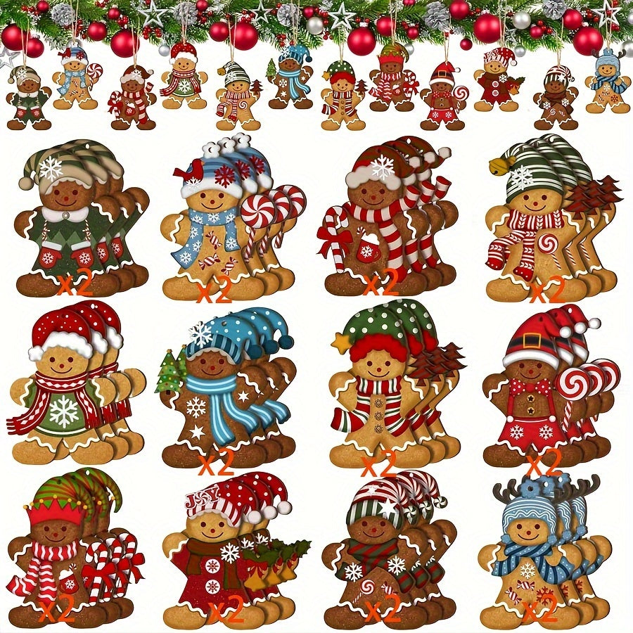 24pcs Gingerbread for Man Christmas Ornaments - Cute Wooden Holiday Tree Decorations, Perfect for Family & Friends Party, Room and Kitchen Festive Hanging Decor, for Christmas