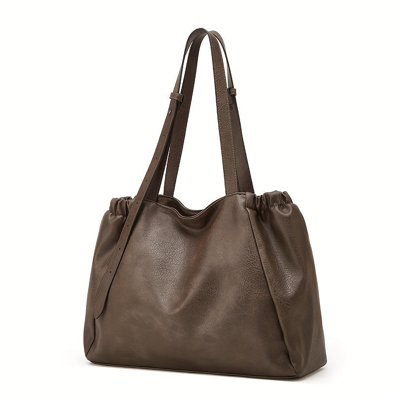Vintage Chic Large Capacity Tote Bag - Spacious Shoulder Handbag for Women with Classic Designer Style, Durable PU Material, and Versatile Everyday Use - Perfect for Work, School, or Travel