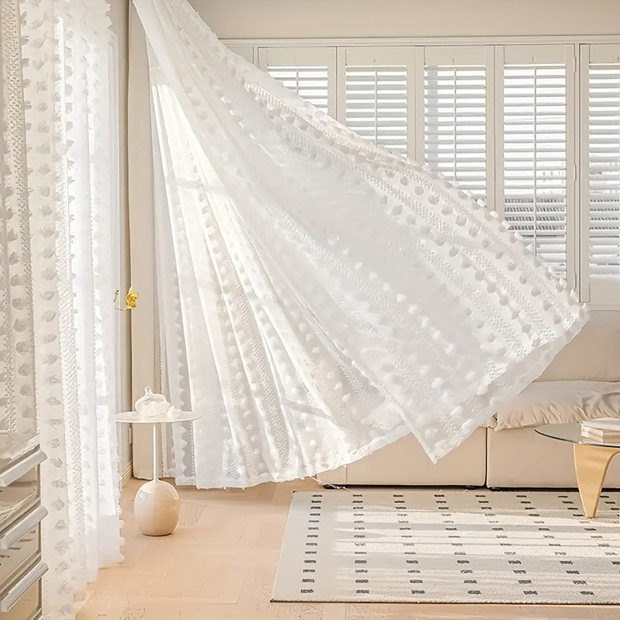 2PC French Pastoral Gauze Curtain Jacquard Four-season Universal Curtain Floating Window Living Room Bedroom Balcony Home Decoration, Bedroom, Study, Living Room, Party, Background Decoration