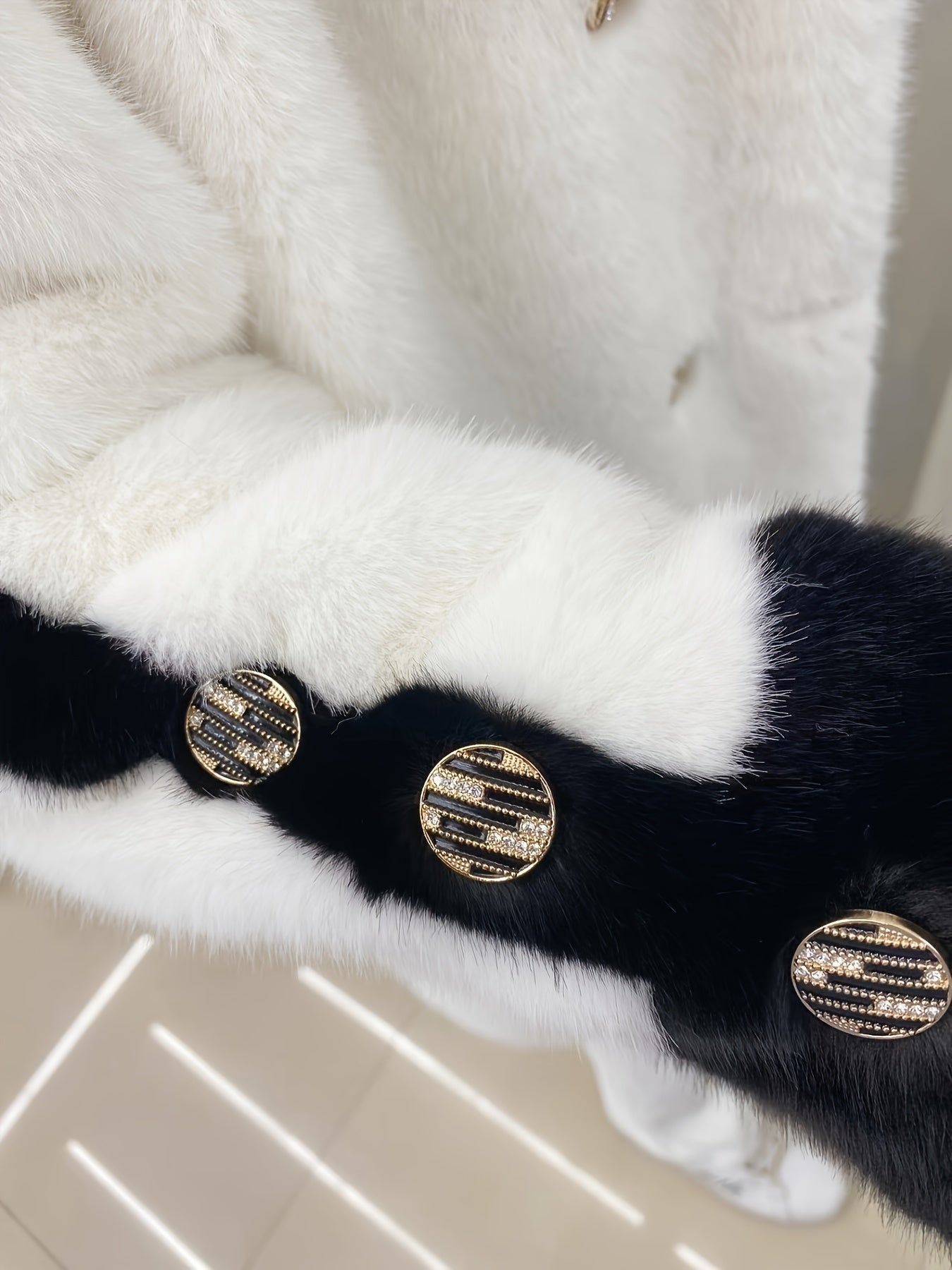 Two-Tone Slant Pocket Faux Fur Coat - Stylish Lapel Neck, Open Front, Warm, Thickened Outerwear for Winter & Fall - Women's Clothing, Chic and Cozy