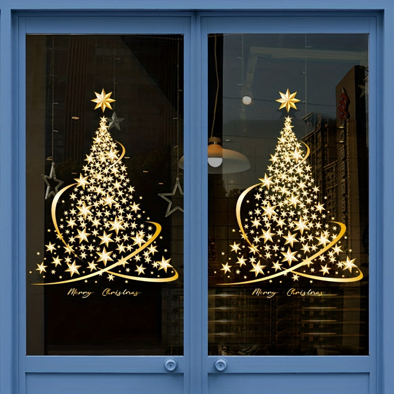 1pc, Christmas Decorations Static Stickers, Window Stickers Pull Flags Glass Window Christmas Tree Stickers Creative Atmosphere Scene Layout, Scene Decor, Festivals Decor, Home Decor, Corridors Decor, Offices Decor, Yard Decor, Christmas Decor