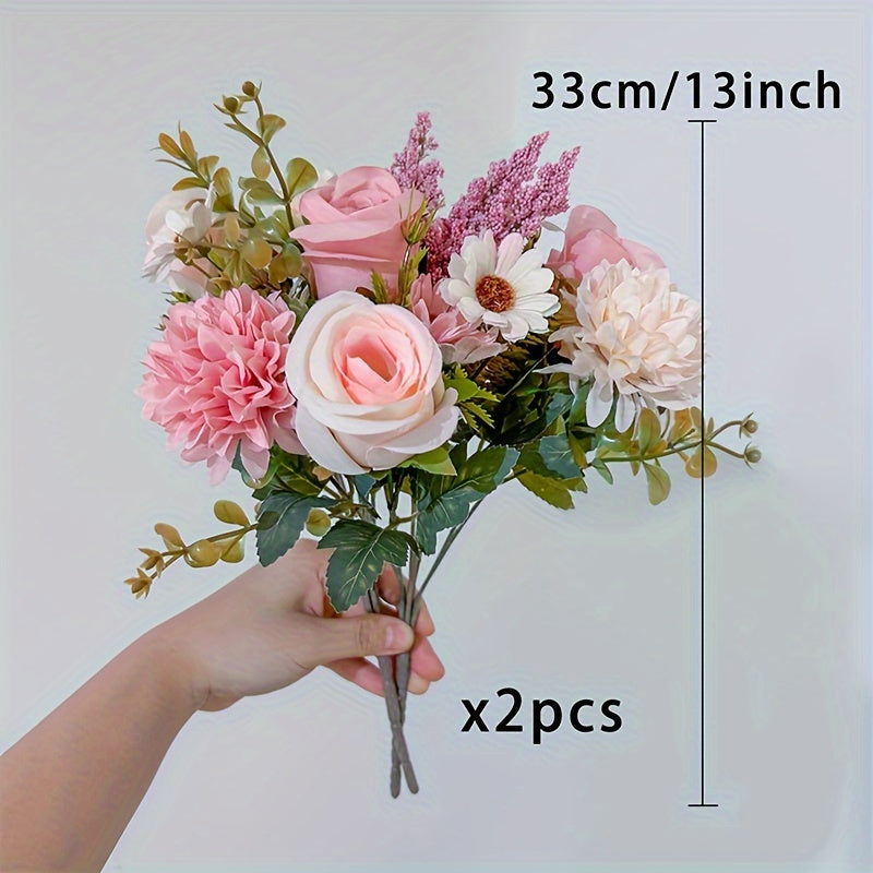 2pcs Artificial Faux Peony Rose Silk Flowers with Hydrangea Accents - Versatile Wedding & Engagement Floral Decor for Home, Living Room, Holiday & Year-Round Decor