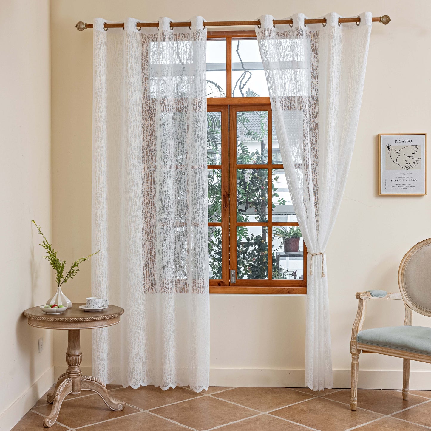 1pc Elegant Grid Sheer Curtain with Grommet Top - Enhance Your Home Decor with Soft Filtered Light, Perfect for Living Room, Bedroom, Kitchen, Patio, and Villa - Easy to Install and Maintain