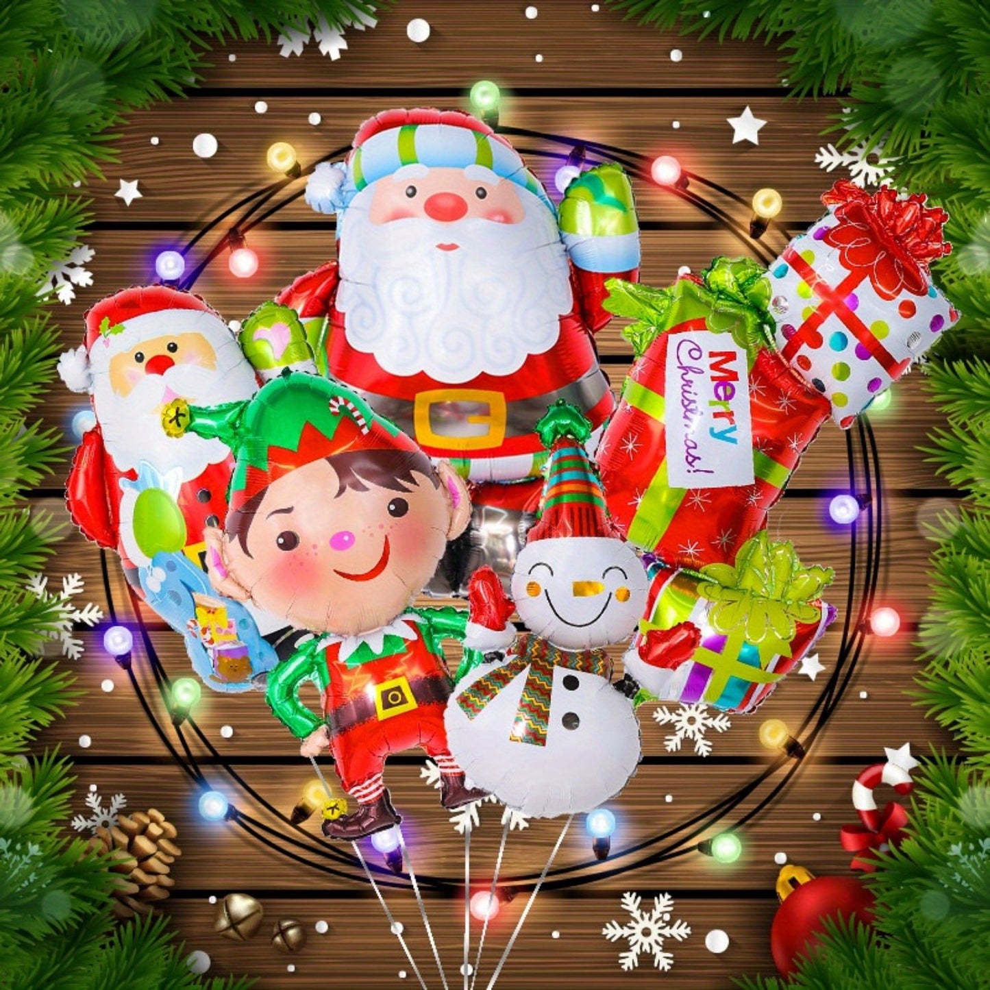 10pcs Mini Cartoon Christmas Balloons Set - Aluminum Film Stick Balloons for Christmas, Birthday, Wedding, Engagement, New Year - Mixed Color Santa, Snowman, Christmas Tree Decorations for Home and Party