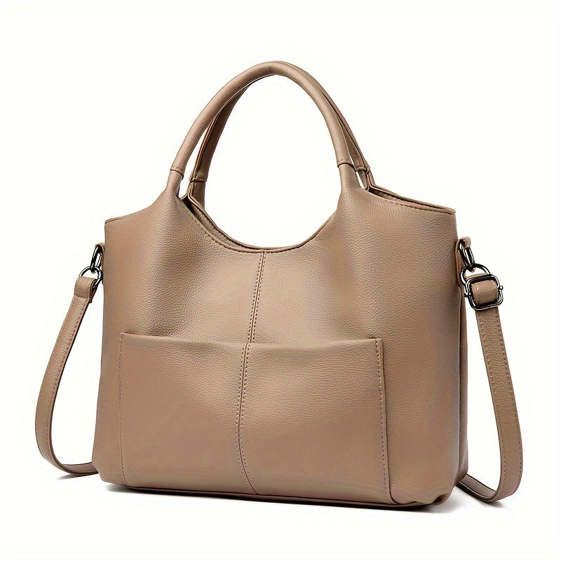 Women's Fashion Tote Handbag New Style - Soft PU Leather, Large Capacity Shoulder Bag with Zipper Closure and Optional Messenger Strap - Elegant and Versatile Ladies Purse - Black