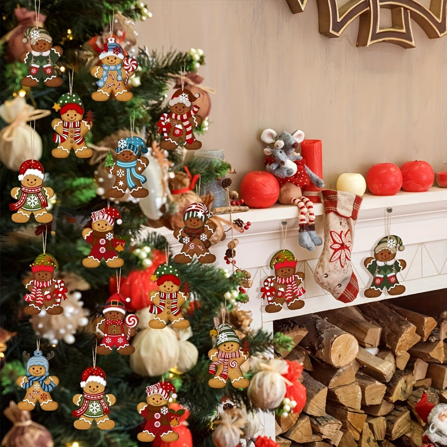 24pcs Gingerbread for Man Christmas Ornaments - Cute Wooden Holiday Tree Decorations, Perfect for Family & Friends Party, Room and Kitchen Festive Hanging Decor, for Christmas