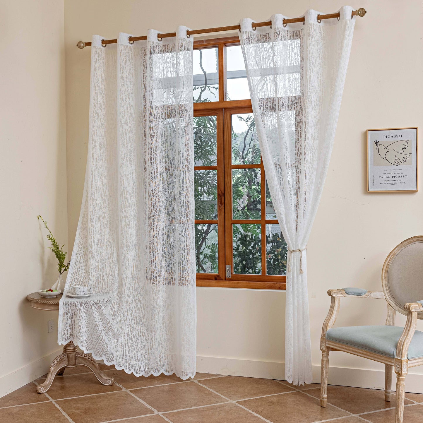1pc Elegant Grid Sheer Curtain with Grommet Top - Enhance Your Home Decor with Soft Filtered Light, Perfect for Living Room, Bedroom, Kitchen, Patio, and Villa - Easy to Install and Maintain