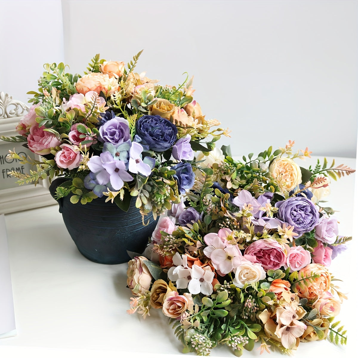 Elegant 2pcs Faux Peony & Rose Bouquets - Perfect for Home, Office, and Wedding Decor | No Battery Needed