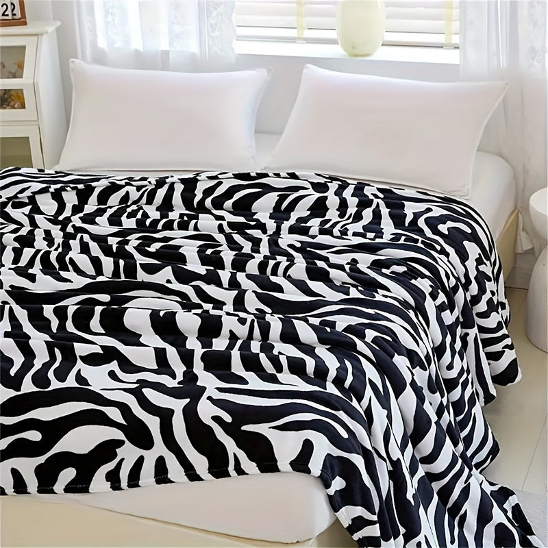 1pc Zebra Pattern Printed Flannel Blanket, Cozy Soft Throw Blanket For Couch Bed Sofa Camping Travelling, Multi-purpose All Season Blanket Gift For Adults, Christmas Birthday Gift