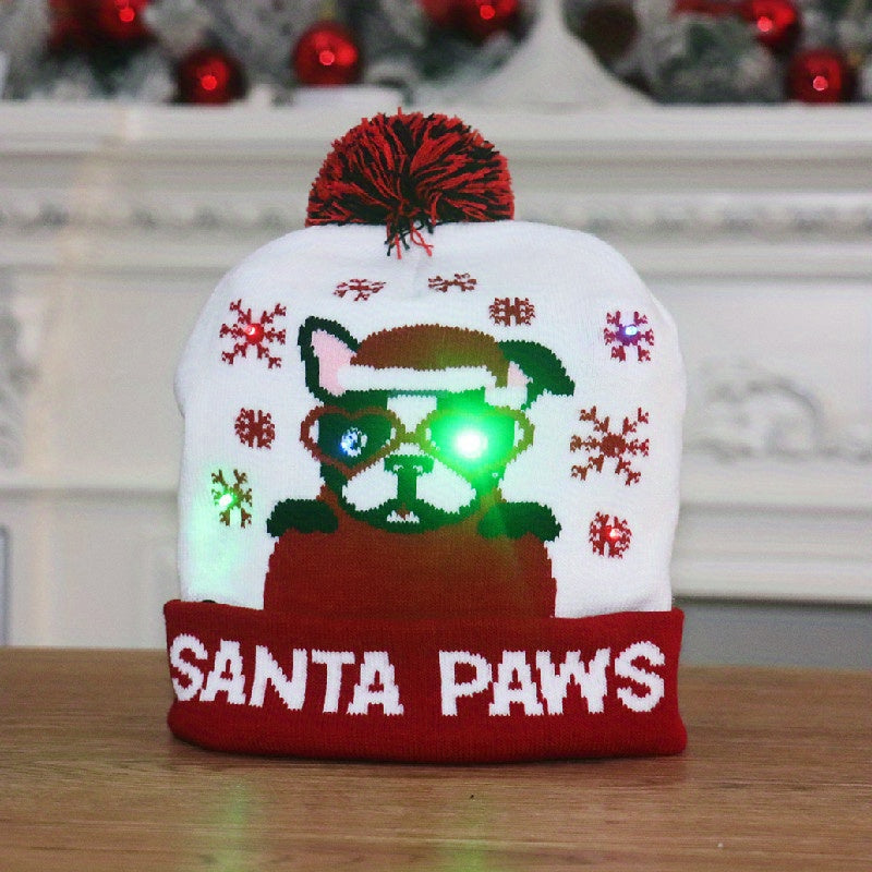 1PC LED Christmas Knitted Hat Light Up Xmas Beanie Cap Unisex Winter Beanie Sweater Hat with Colorful LEDs for Christmas New Year