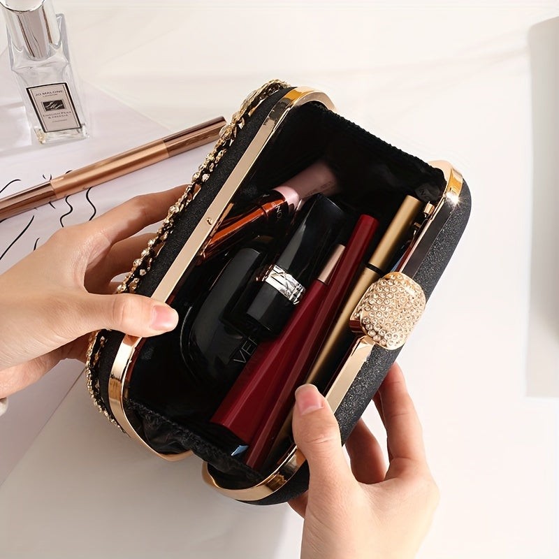 Elegant Hollow Rhinestone Flower Clutch: Fade-Resistant, Versatile Evening Bag with Buckle Closure for All Occasions