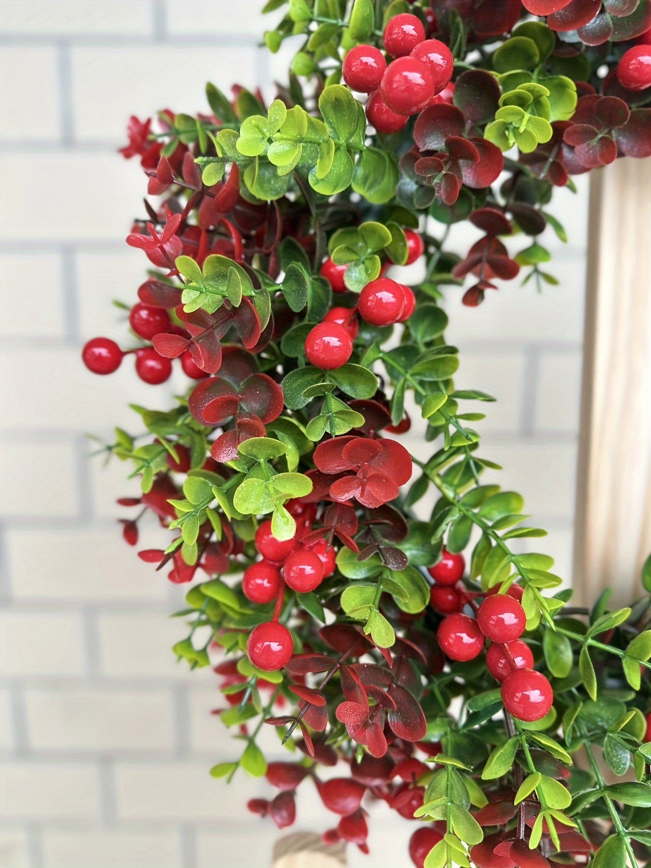 Charming 17.72" Christmas Wreath with Red Eucalyptus Berries - Perfect for Front Door, Fireplace & Window Decor | Indoor/Outdoor Holiday Centerpiece