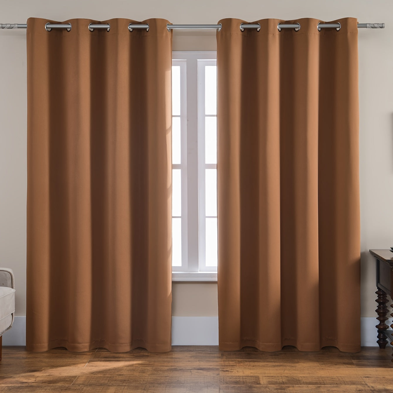 2PCS Holiday Daily Decoration Fabric Curtains, Grommet Top Solid Color Shading Curtain, Living Room Curtains, Bedroom Curtains, Office Home Decoration, Thermal Insulation Curtains