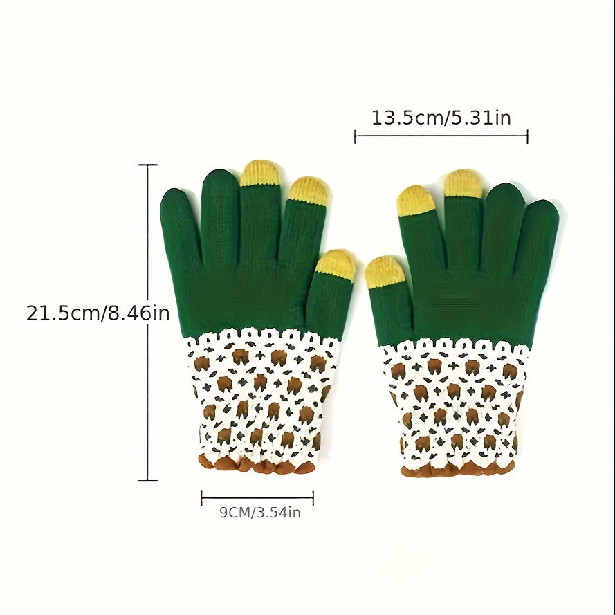 Cozy Knit Winter Gloves with Cute Patterns - Touchscreen Compatible, Windproof & Warm for Cycling and Skiing