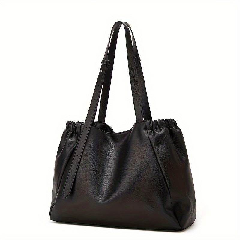Vintage Chic Large Capacity Tote Bag - Spacious Shoulder Handbag for Women with Classic Designer Style, Durable PU Material, and Versatile Everyday Use - Perfect for Work, School, or Travel