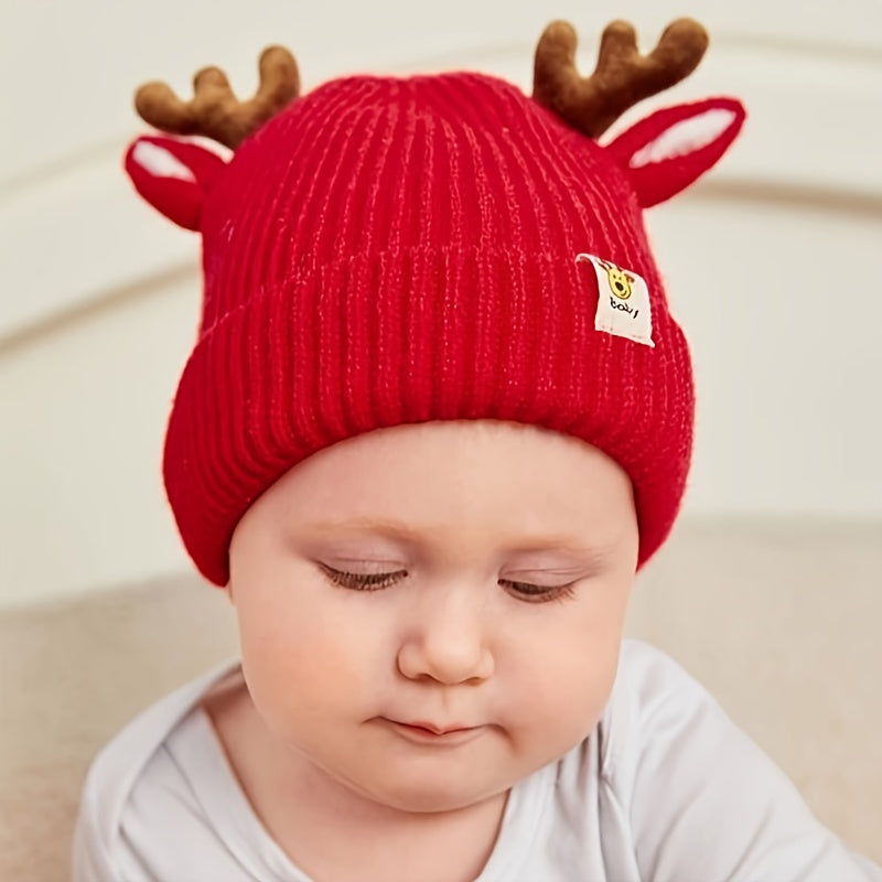 Christmas Antlers Thickened Warm Baby Knitted Hat for stocking stuffers