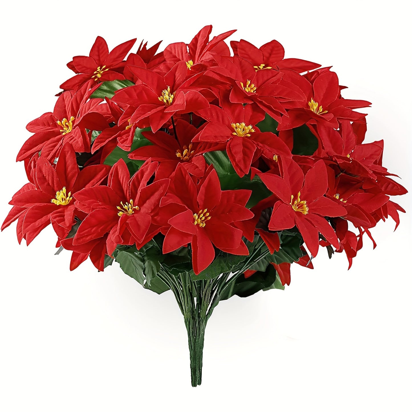 2pcs Poinsettias Artificial Poinsettia Flowers, 7 Heads Red Christmas Flowers, Fake Bush Poinsettia Flowers For Home Xmas Tree Table Centerpieces Wedding Decor