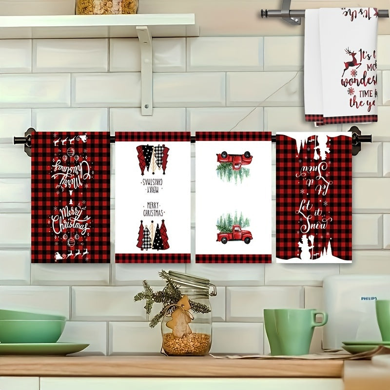 5pcs Soft & Absorbent Christmas Towels - Festive Cartoon Designs with Snowflakes, Trees & More - Perfect for Holiday Decor & Bathroom Essentials, Christmas Decor, Christmas Decorations