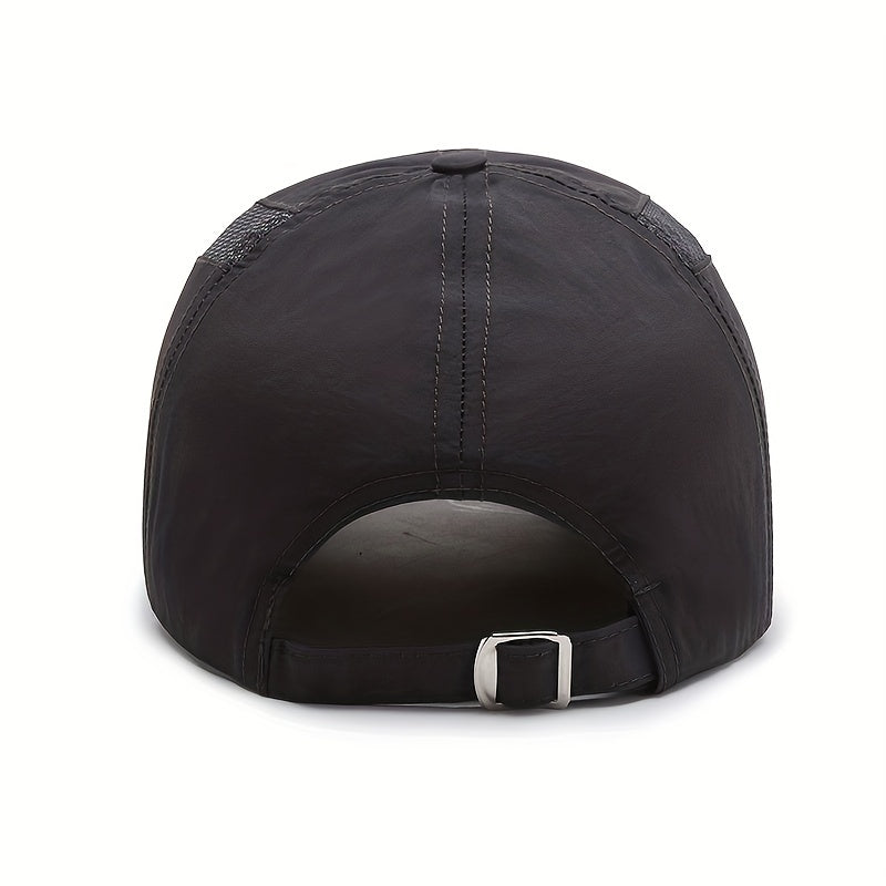 Spring/Summer Breathable Mesh Snapback Baseball Cap - Men's Sporty Dad Fishing Hat with Adjustable Strap and Classic Black Color - Perfect for Outdoor Activities