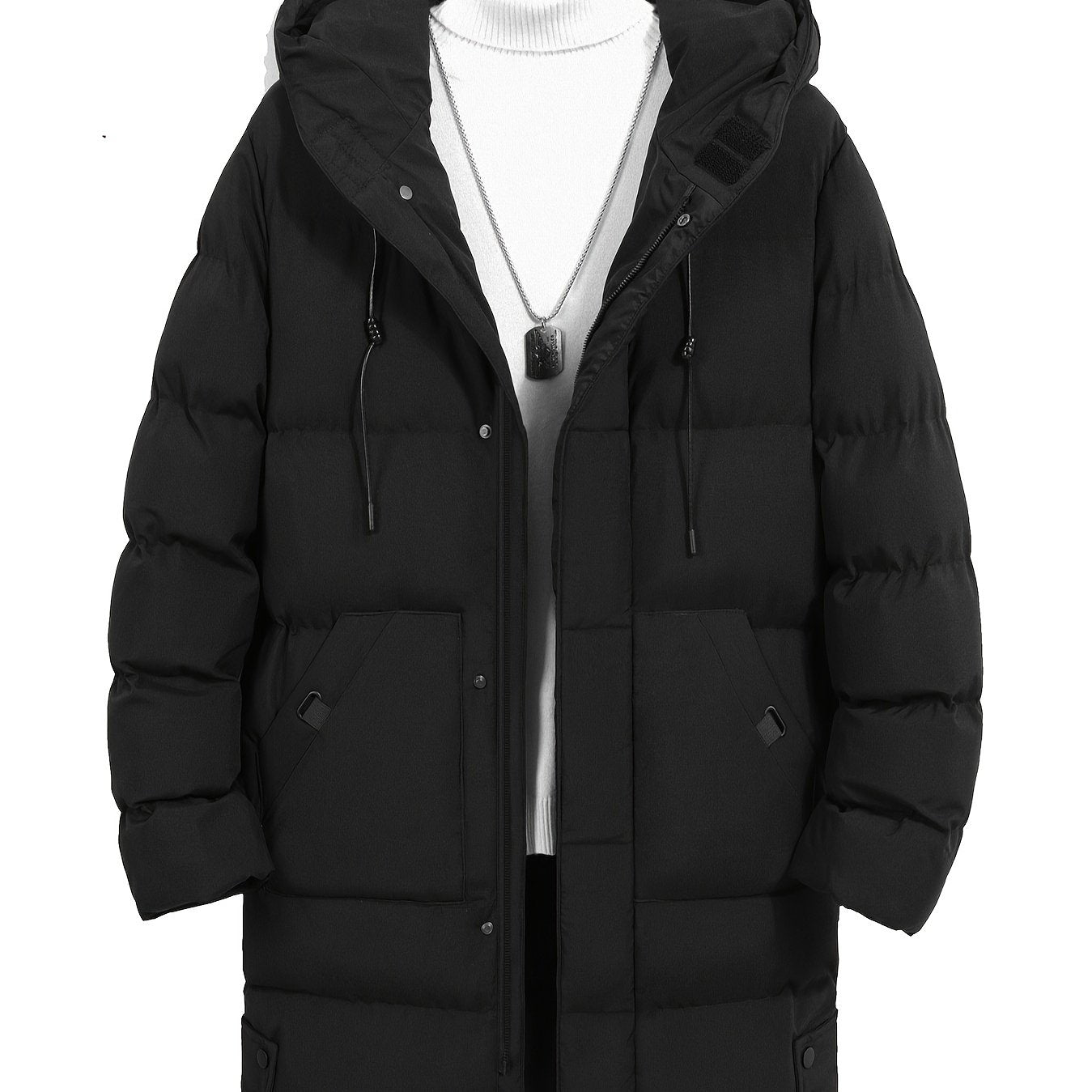 Men's Warm Puffer Coat, Casual Slightly Stretch Breathable Hooded Down Jacket For Outdoor Winter