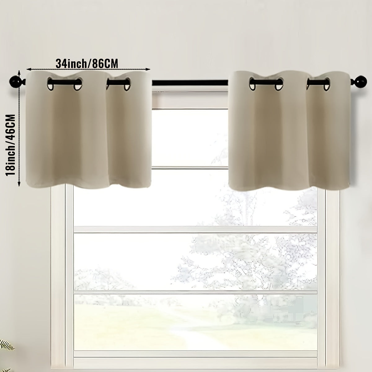2-Piece Blackout Valance Panels - Room Darkening, Grommet Top, Half Window Treatment for Kitchen, Bathroom, Basement, Living Room, Office - Easy Home Decor Solution