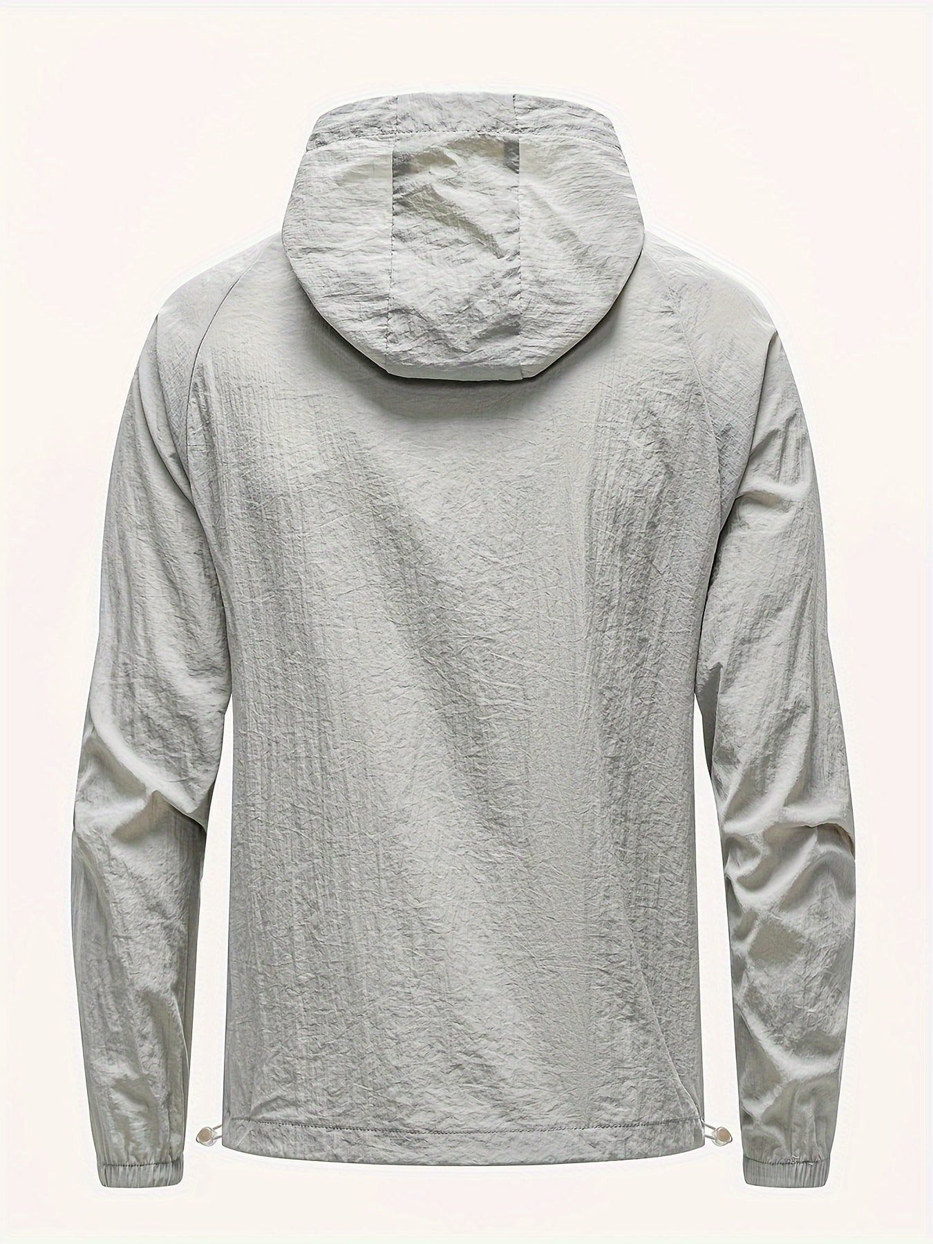 Men's Solid Color Hooded Long Sleeve Zipper Down Sun Protection Jacket With Pockets, Lightweight And Comfy Jacket Suitable For Outdoors Wear