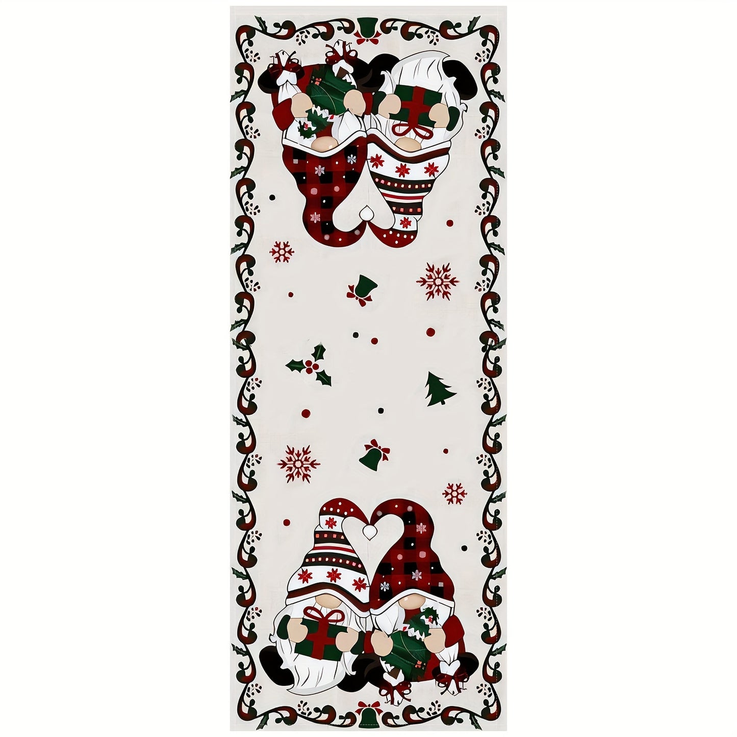 Vibrant Christmas Gnome Table Runner - Durable PVC & Polyester Material, Easy-to-Clean, Washable, and Reusable Festive Centerpiece for Kitchen Dinner, Holiday, Birthday, Wedding Party Decoration with Colorful Xmas Tree & Snowflake Design, Adding a Touch o