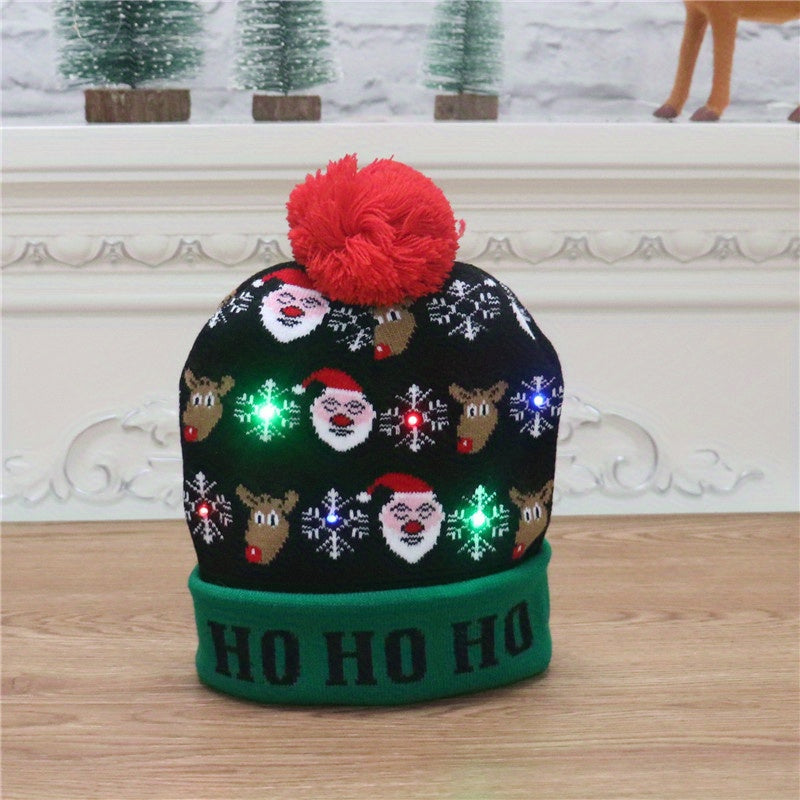 1PC LED Christmas Knitted Hat Light Up Xmas Beanie Cap Unisex Winter Beanie Sweater Hat with Colorful LEDs for Christmas New Year