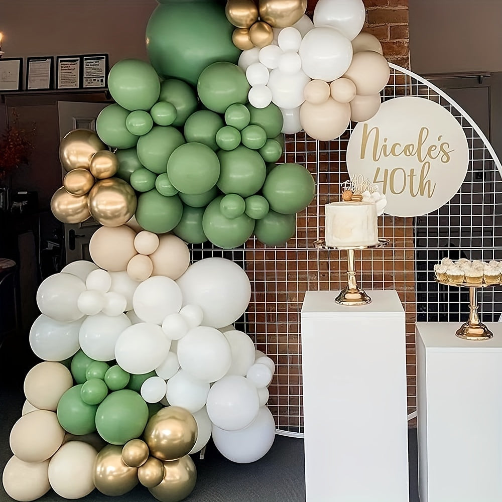 Elegant Sage & Olive Balloon Garland Kit 137pcs - No Power Needed, Perfect for Weddings, Birthdays, & Celebrations