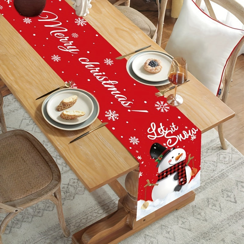 Snowman Christmas Table Runner - Festive Polyester Table Flag, Seasonal Xmas Table Decor, No Electricity Required, Featherless, Holiday Dining Tablecloth, Christmas & New Year Home Décor, 1pc