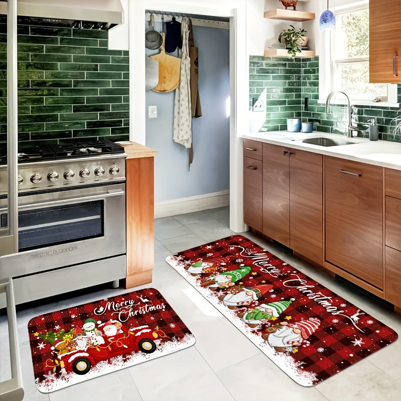 Christmas Cheer 2/3pcs Kitchen Mat Set - Santa, Truck & Snowflake Designs | Anti-Fatigue Flannel Rugs for Holiday Decor | Machine Washable, Non-Slip & Stain Resistant | Perfect for Living Room, Dining, Bathroom & Entryway, for Christmas