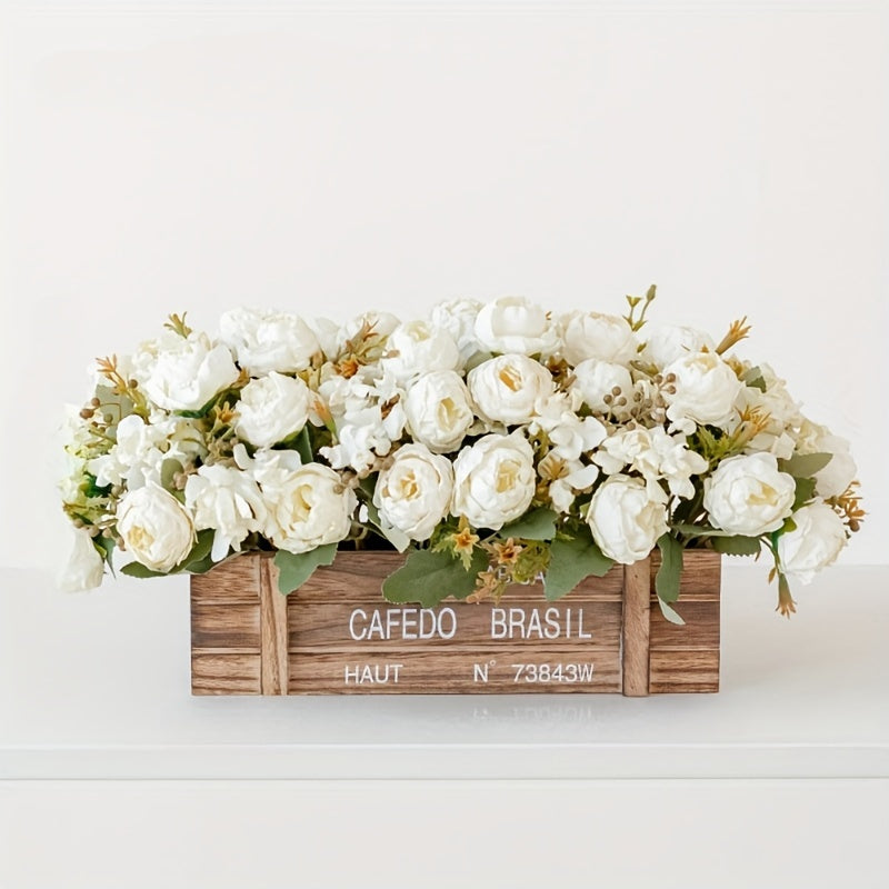 Boho-Chic Faux Peony & Hydrangea Arrangement - Artificial Floral Centerpiece for Living Room Decor, Fabric Home Accent