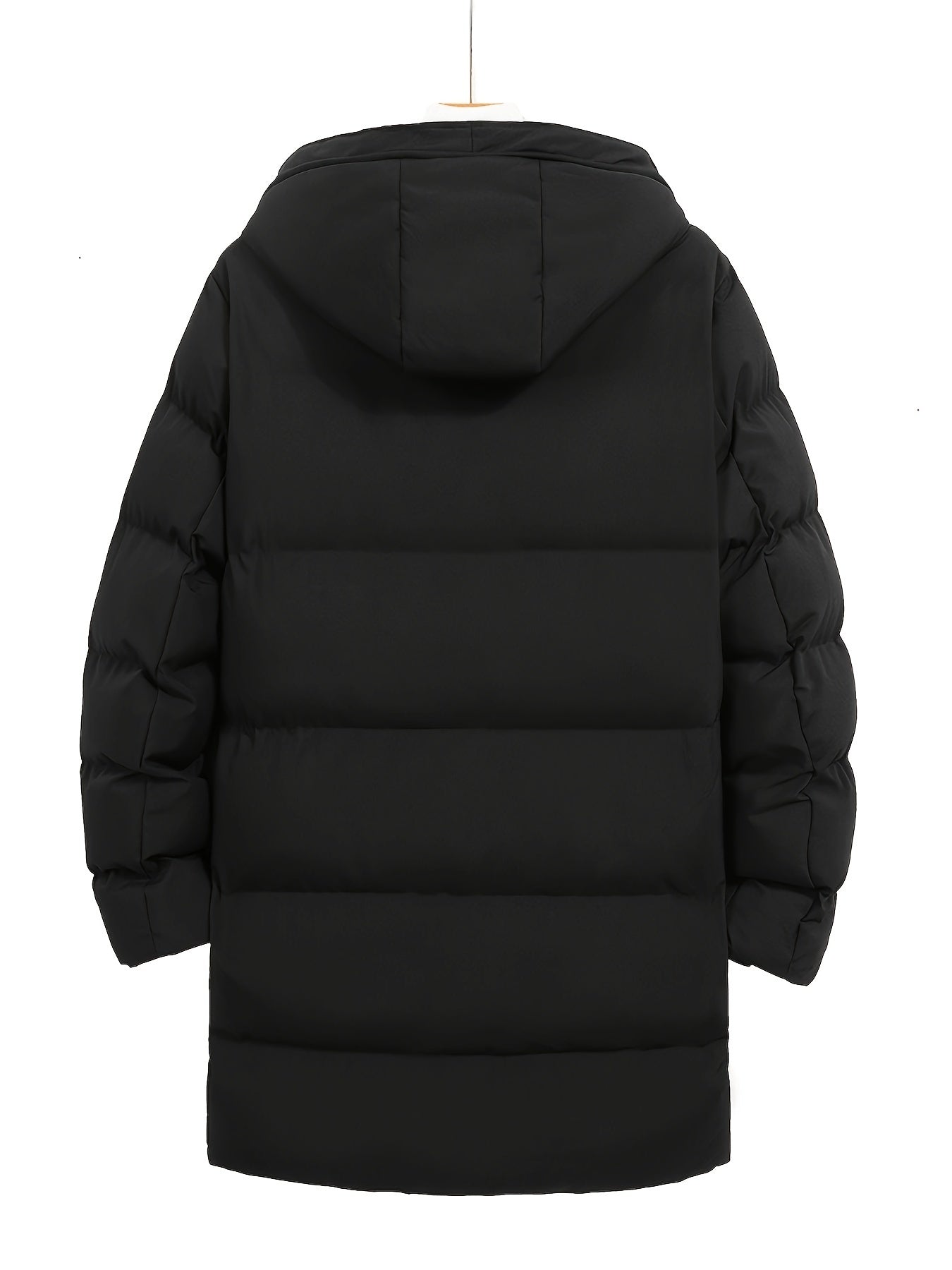 Men's Warm Puffer Coat, Casual Slightly Stretch Breathable Hooded Down Jacket For Outdoor Winter