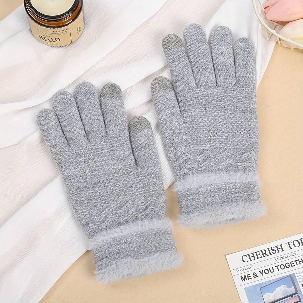CozyTouch Gloves - Soft, Warm, and Water-Resistant Full Finger Knitted Gloves with Touch Screen Compatibility, Elastic Fitting, and Fleece Lining for Cold Weather Outdoor Activities - One Size Fits Most, Solid Colors