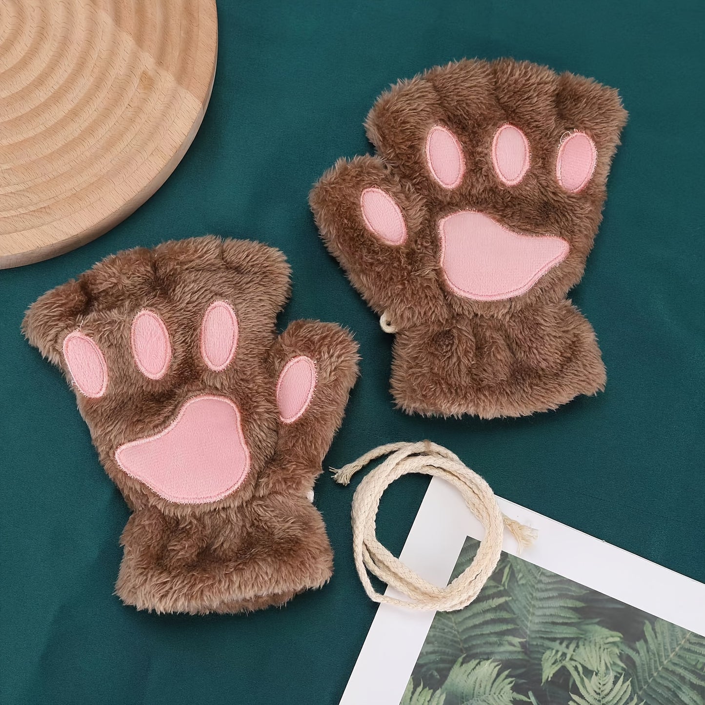 2 Pairs of Adorable Cartoon Cat Paw Plush Half Finger Gloves - Warm, Thickened, Exposed Fingers, Bear Paw Design for Men and Women in Winter - Perfect for Cute Girls in Europe and America