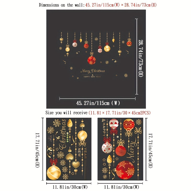 Christmas Window Clings Set, 1 Piece Static Decal Stickers for Shops and Home, Waterproof Plastic Holiday Ornaments with Painter's Tape, Snowflakes and Festive Bauble Decorations for Glass Surfaces