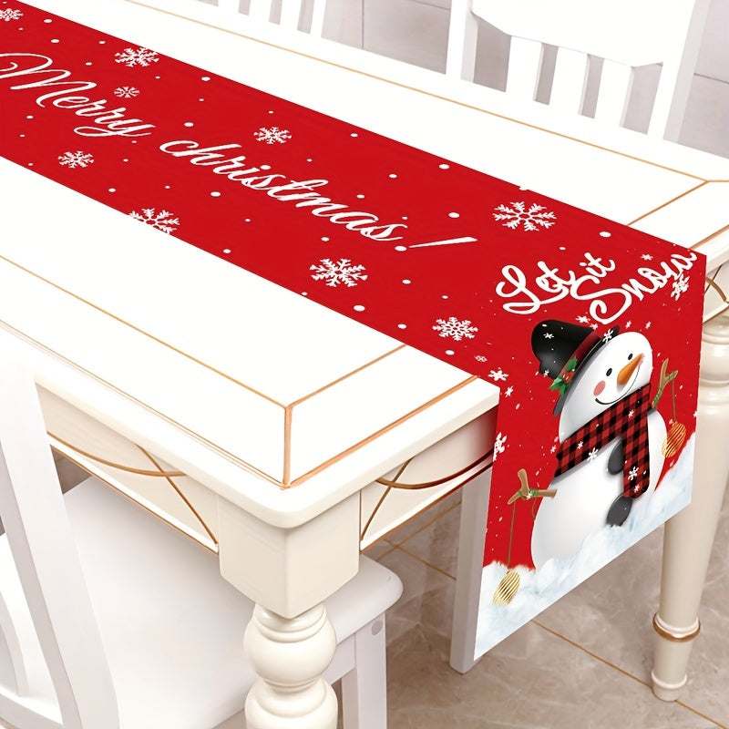 Snowman Christmas Table Runner - Festive Polyester Table Flag, Seasonal Xmas Table Decor, No Electricity Required, Featherless, Holiday Dining Tablecloth, Christmas & New Year Home Décor, 1pc