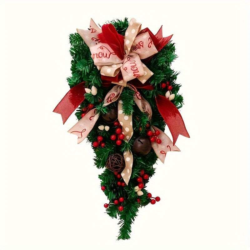Elegant 23.62" Christmas Wreath - Perfect for Front Door, Wall & Window Decor | No Power Needed, Feather-Free Plastic, Christmas Decor