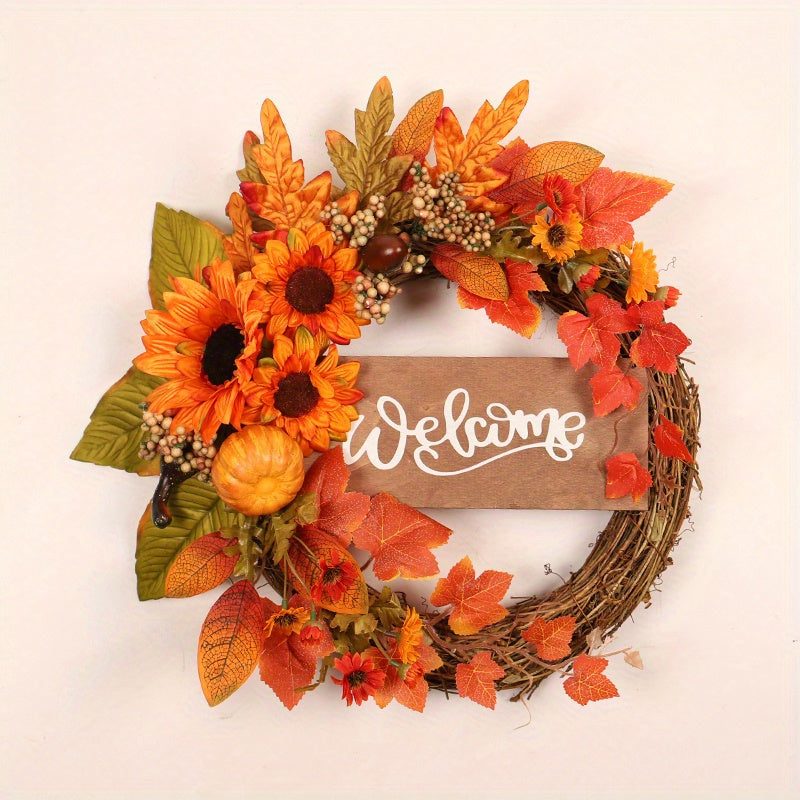 Autumn Bliss 15.8" Wreath - Artificial Maple Leaf & Berry Design for Front Door Decor, Perfect for Halloween, Harvest Festival, Weddings & Christmas, Christmas Decor, for Thanksgiving