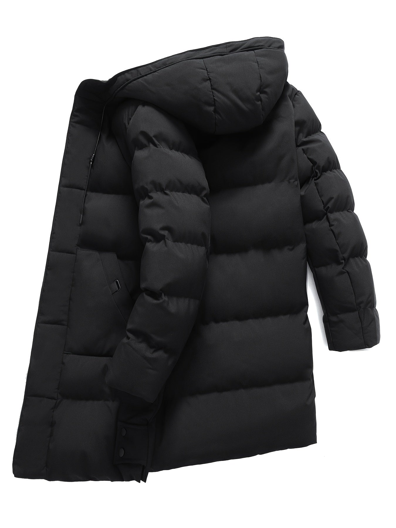 Men's Warm Puffer Coat, Casual Slightly Stretch Breathable Hooded Down Jacket For Outdoor Winter