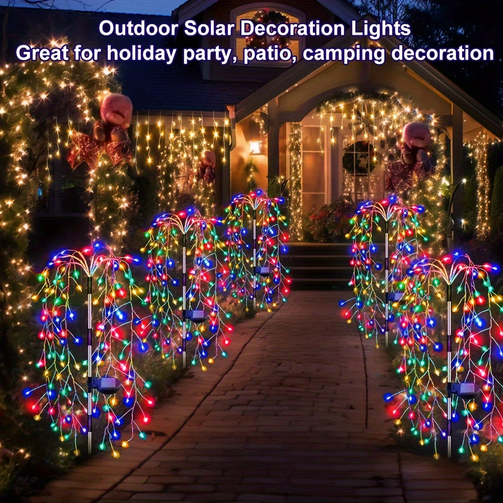 1pc Solar-Powered Firecracker Fireworks Lights - 120/200 LEDs, 8 Vibrant Modes, Durable, Energy-Efficient, Perfect for Patio, Garden, Pathway, Party, Camping, Picnic, Christmas, Ramadan, Halloween Decorations