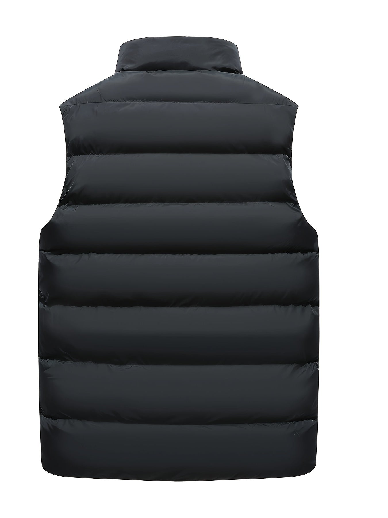 Men's Solid Sleeveless Stand Collar Down Jacket Vest With Zip Up And Pockets, Casual And Warm Tops For Autumn And Winter Wear
