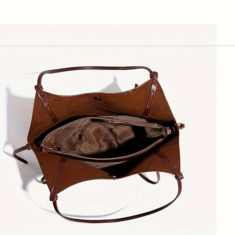 Elegant Vintage Tote Bag for Women - Large Capacity, Buckle Closure, Removable Strap, Fabric Lining, Edge Paint Detail, Professional Clean, Versatile Shoulder Bag - Baigou Production Area