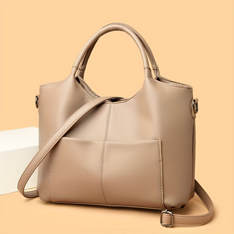 Women's Fashion Tote Handbag New Style - Soft PU Leather, Large Capacity Shoulder Bag with Zipper Closure and Optional Messenger Strap - Elegant and Versatile Ladies Purse - Black