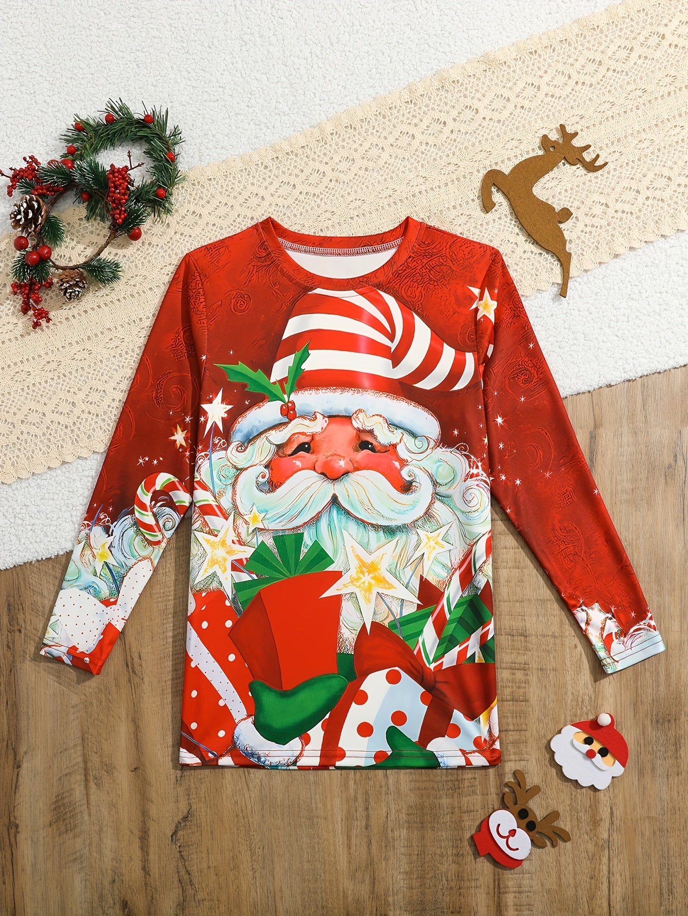Cozy Reindeer Graphic Long Sleeve T-shirt for Girls - Comfy Pullover Tops for Spring and Fall Seasons, Perfect Christmas Gift Idea with Lovely Design