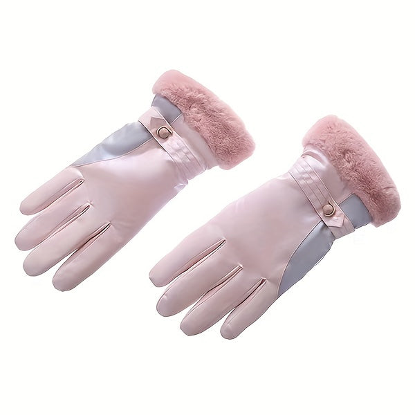 Thickening Plush Warm Cycling Gloves, Windproof & Waterproof Winter Gloves, Touch Screen Thermal Driving Gloves For Women