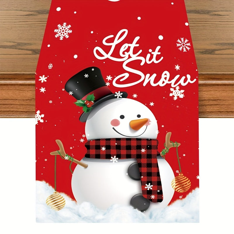 Snowman Christmas Table Runner - Festive Polyester Table Flag, Seasonal Xmas Table Decor, No Electricity Required, Featherless, Holiday Dining Tablecloth, Christmas & New Year Home Décor, 1pc