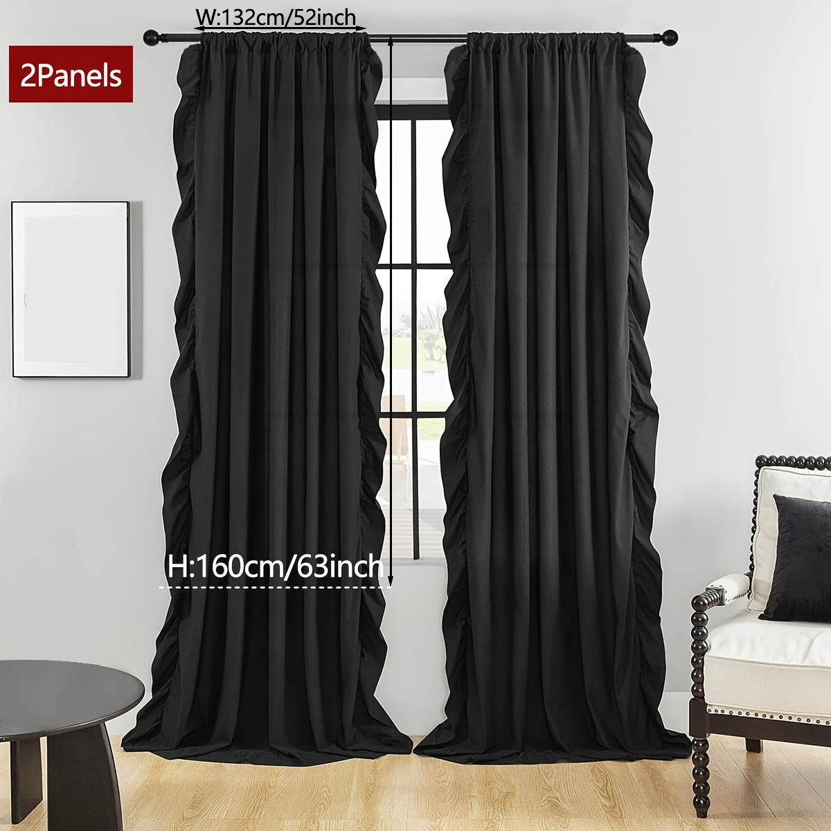 2-Panel French Romantic Ruffled Semi-Blackout Curtains - Elegant White Bay Window Balcony Decor for Living Room and Bedroom - Country Chic Home Decor with Soft Ruffles and Easy Hang Design