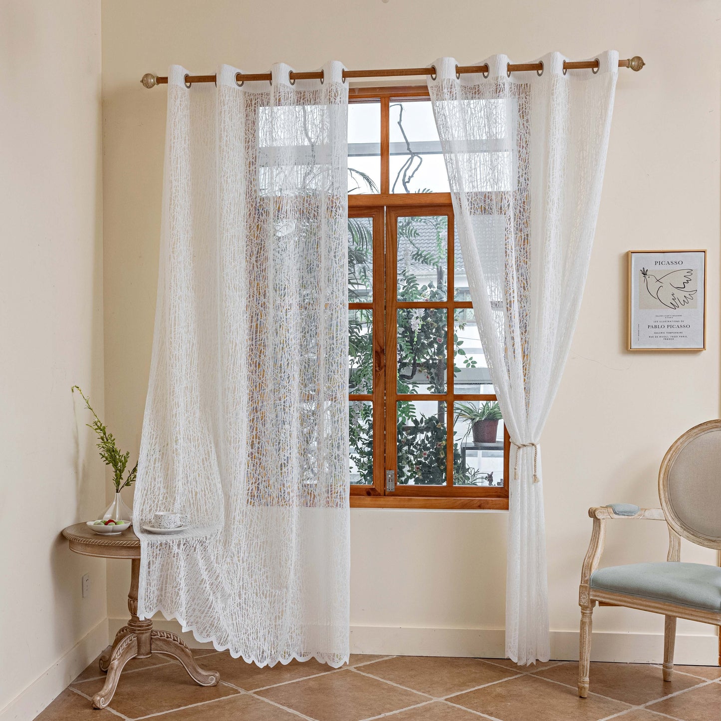 1pc Elegant Grid Sheer Curtain with Grommet Top - Enhance Your Home Decor with Soft Filtered Light, Perfect for Living Room, Bedroom, Kitchen, Patio, and Villa - Easy to Install and Maintain