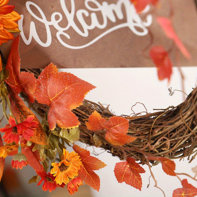 Autumn Bliss 15.8" Wreath - Artificial Maple Leaf & Berry Design for Front Door Decor, Perfect for Halloween, Harvest Festival, Weddings & Christmas, Christmas Decor, for Thanksgiving
